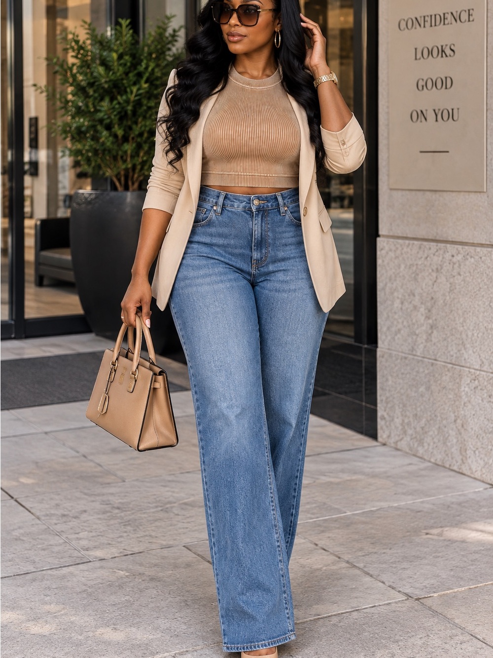 Ribbed Cropped Tank Top in Tan